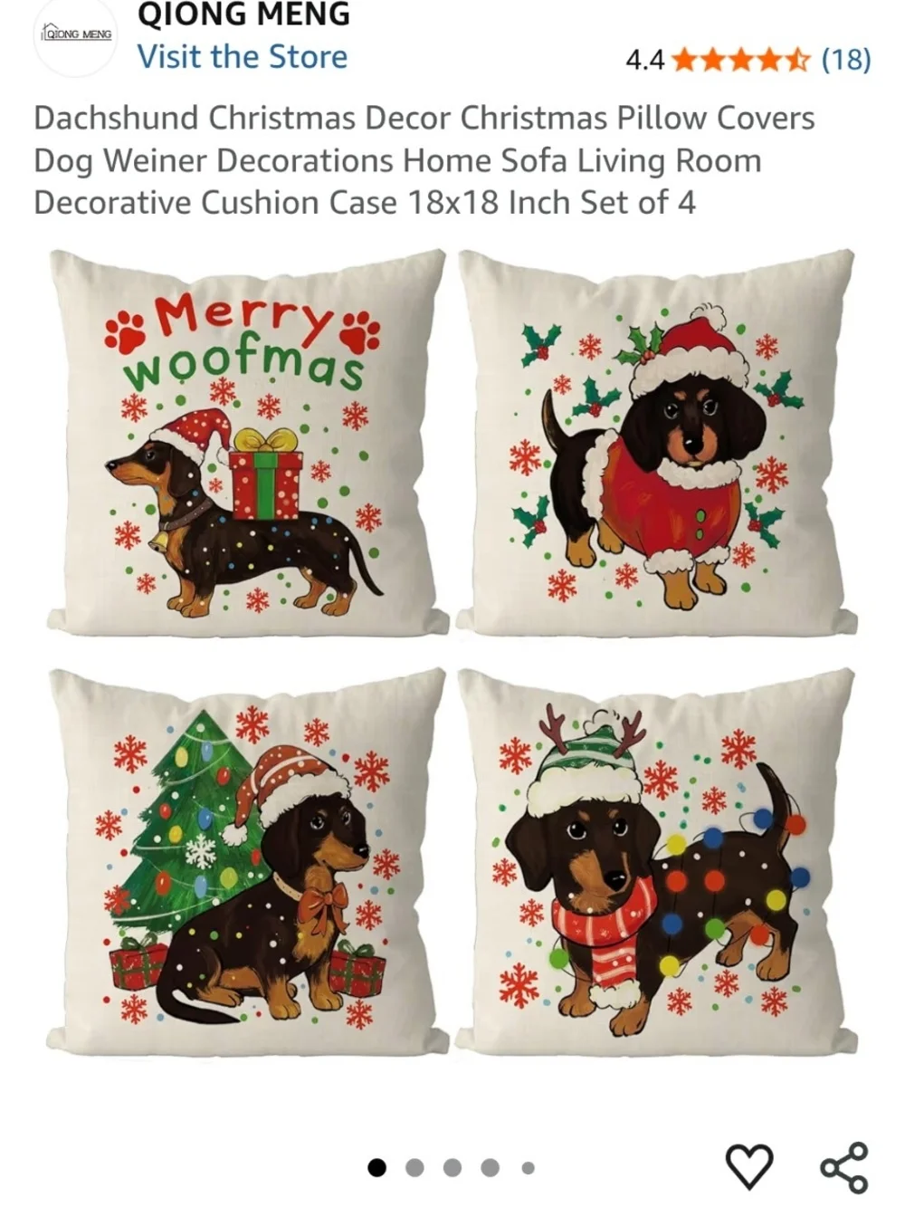 Qiong Meng Merry Woofmas Dachshund Christmas Pillow Covers - Set of 4, White